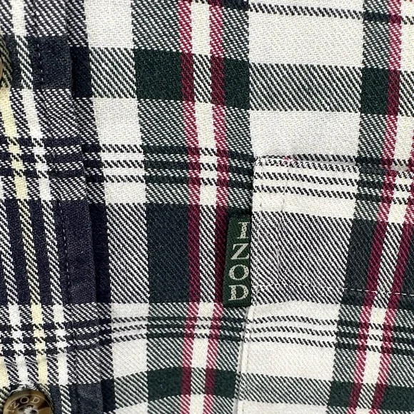 VTG Western Rugged Streetwear Izod Navy/White Plaid Button Down FlannelShirt SzM - Picture 7 of 12